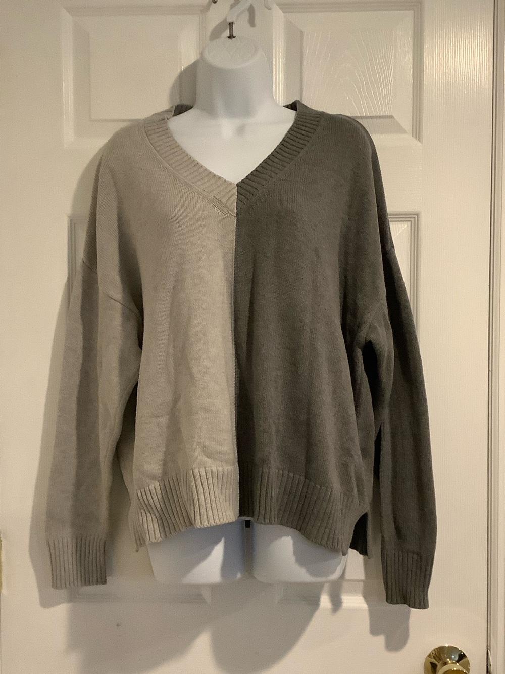 MARINE LAYER Gisele Oversized Merino Wool Blend Gray Contrast Warm Sweater L